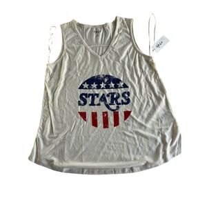 Style & Co Womens Cream Patriotic Stars Graphic Tank Top V-Neck Medium NWT